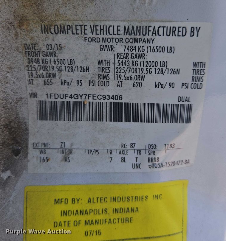 image for item YA2474 2015 Ford F450 Super Duty bucket truck