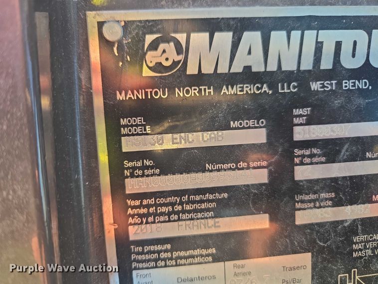 image for item YA2515 2018 Manitou MSI 30T forklift