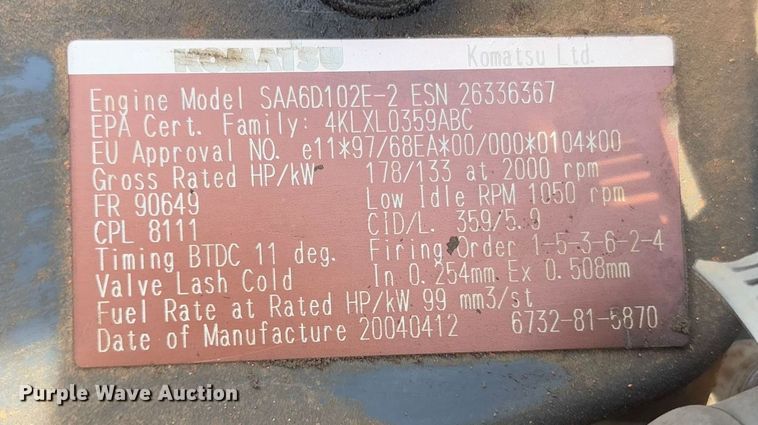 image for item YA2571 2004 Komatsu PC220LC-7 excavator