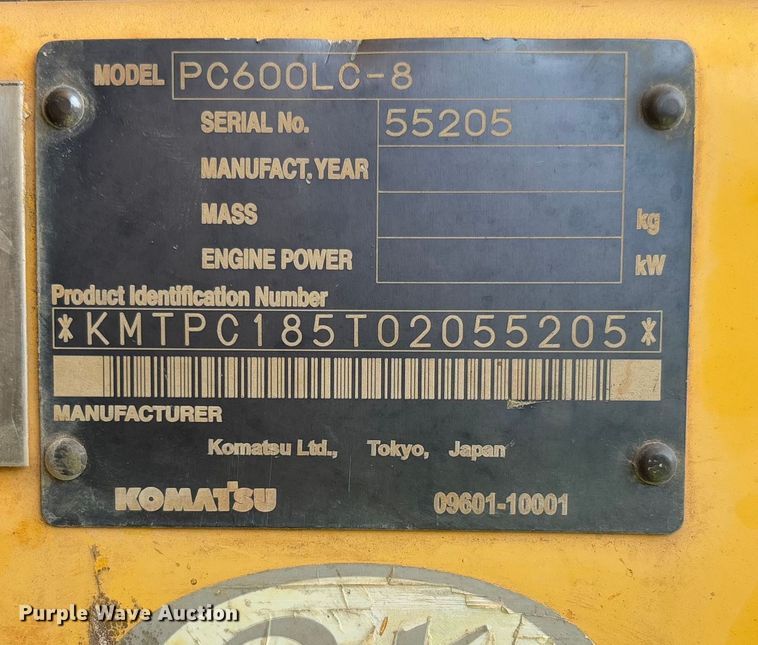 image for item YA2572 2009 Komatsu PC600LC-8 excavator