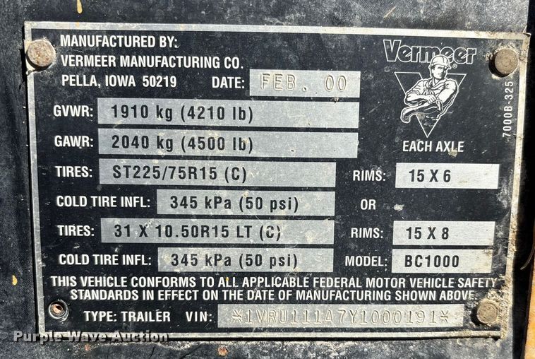 image for item DW7491 2000 Vermeer BC1000 wood chipper