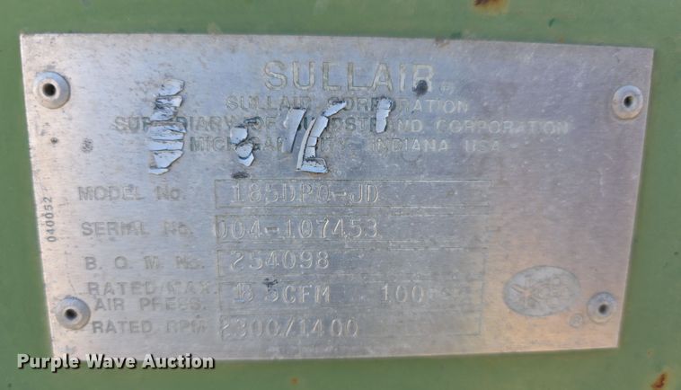 image for item DZ3710 1991 Sullair 185Q air compressor