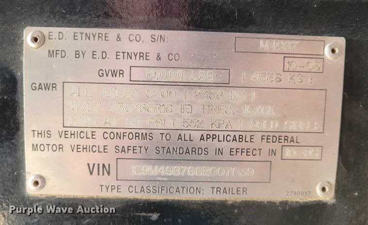 image for item EA2845 2005 Etnyre M4987 pothole patcher