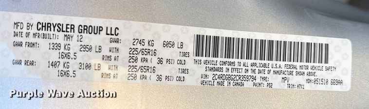 image for item EN0299 2012 Dodge Grand Caravan van