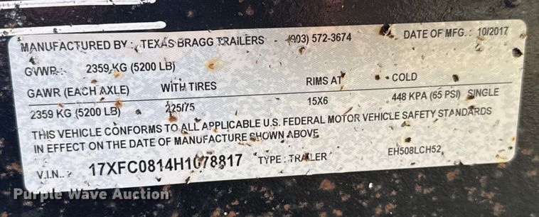 image for item EP2987 2017 Texas Bragg Texas Bragg Enterprises utility trailer