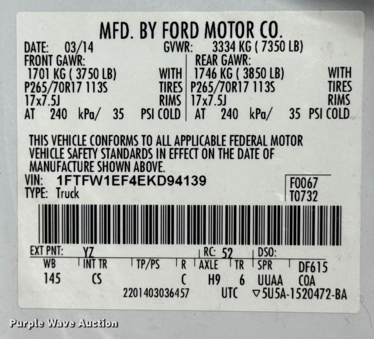 image for item EP2989 2014 Ford F150 Crew Cab pickup truck