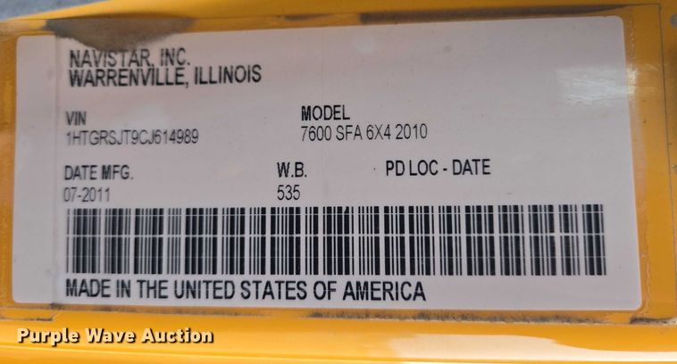 image for item ES2913 2012 International 7600 dump truck