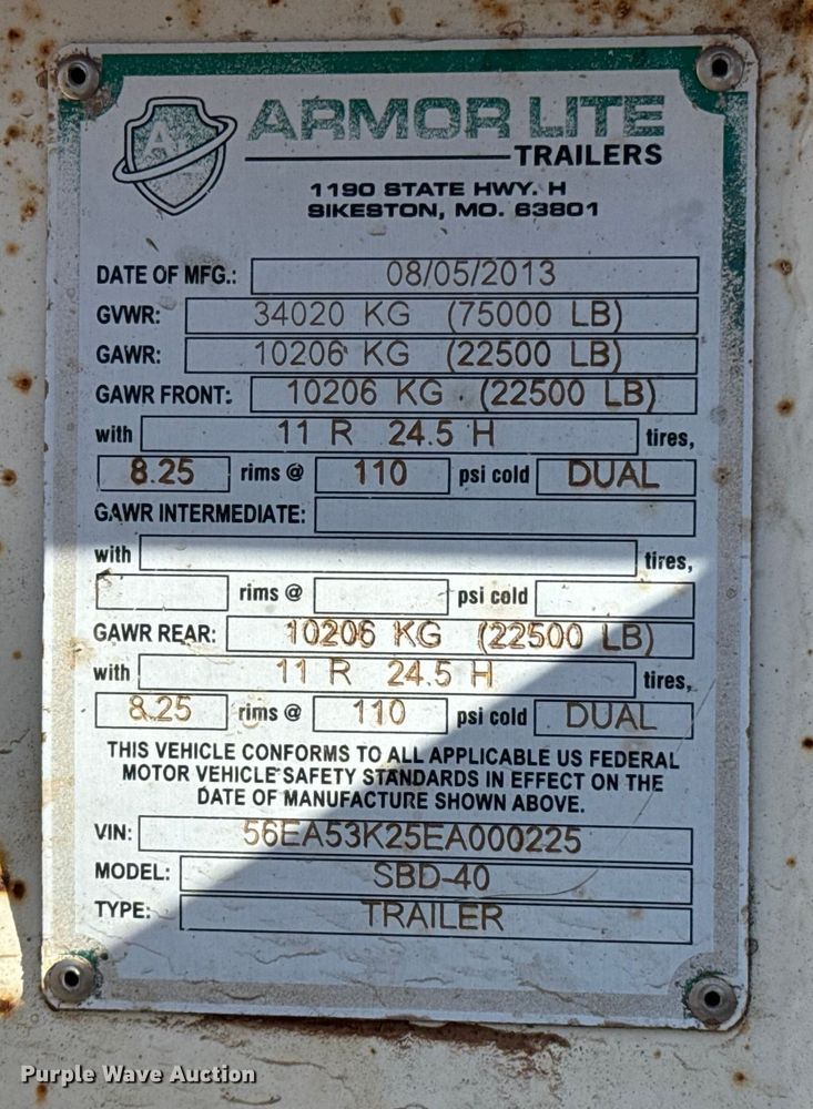 image for item ES5795 2014 Armor Lite SBD-40 bottom dump trailer