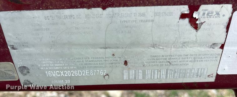 image for item ES8572 2013 Big Tex 70DM-20 utility trailer