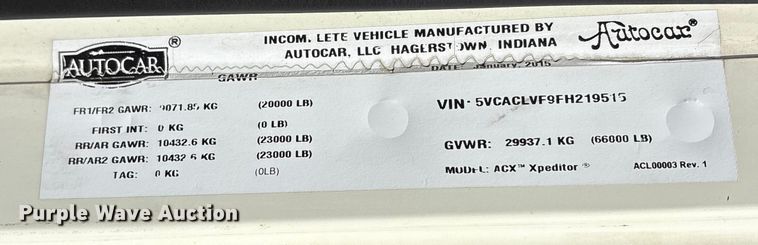 image for item ES8576 2015 Autocar Xpeditor refuse truck