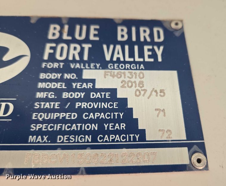 image for item ET1292 2016 Blue Bird Bb Conventional school bus