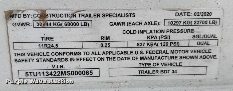 image for item ET1532 2021 Construction BDT 34 bottom dump trailer