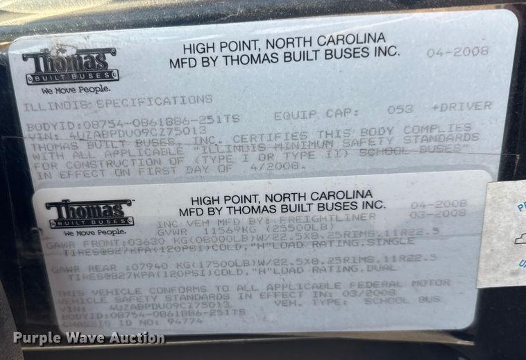 image for item ET1545 2009 Thomas Saf-T-Liner C2 school bus