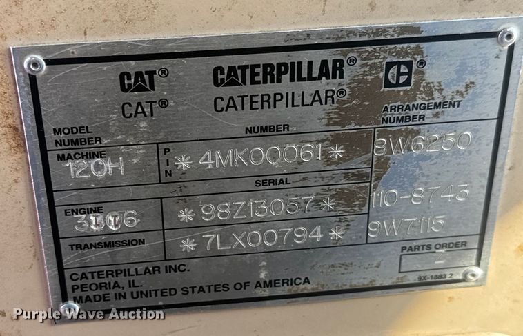 image for item ET1558 1995 Caterpillar 120H motor grader