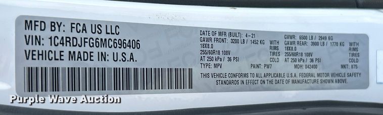 image for item ET6916 2021 Dodge Durango SSV SUV