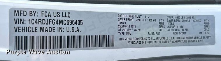 image for item ET6919 2021 Dodge Durango SSV SUV