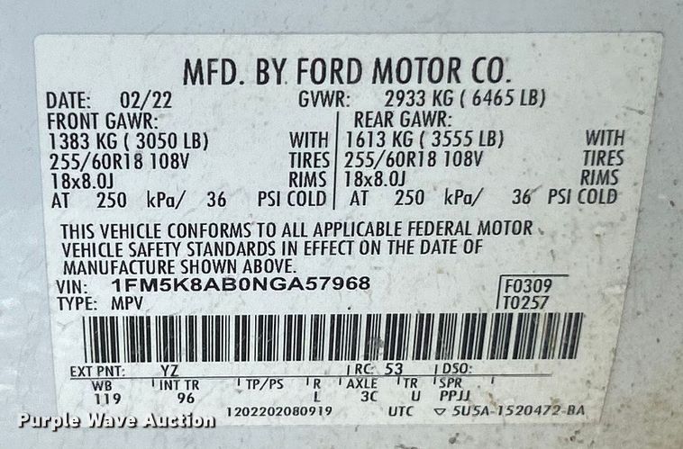 image for item ET6920 2022 Ford Explorer Police Interceptor SUV