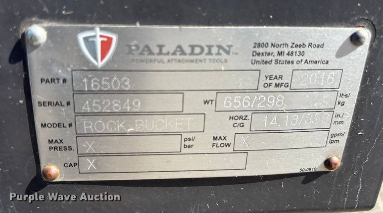 image for item EU4058 2016 Paladin 16503 skid steer rock bucket