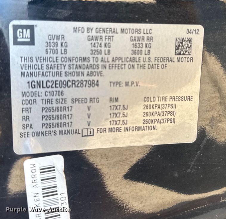 image for item EU4068 2012 Chevrolet Tahoe Police SUV