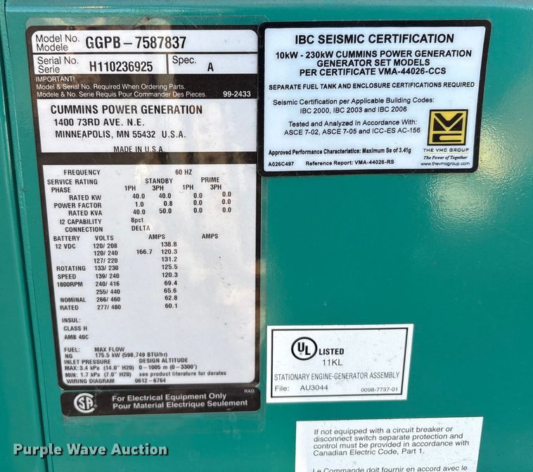 image for item EU4080 Cummins Power Generation GGPB-7587837 generator
