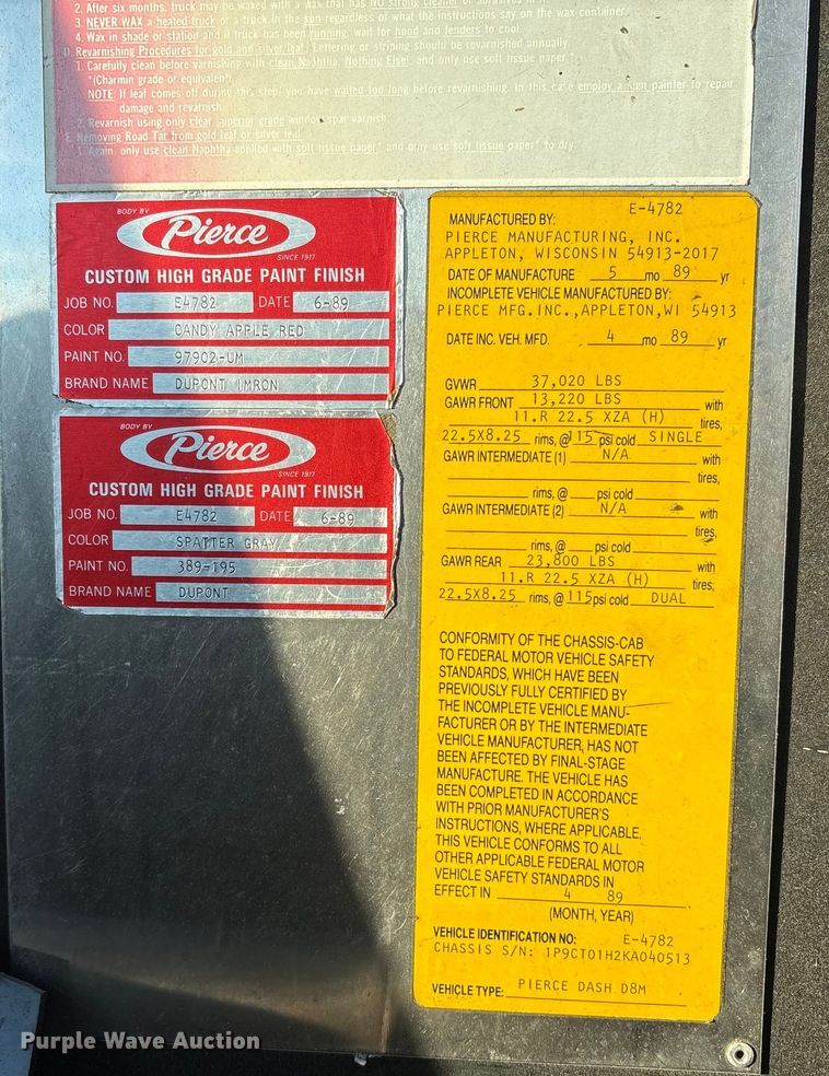 image for item EV2667 1989 Pierce pumper fire truck