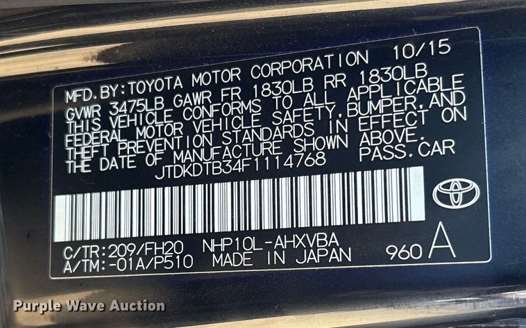 image for item EV2679 2015 Toyota Prius C 