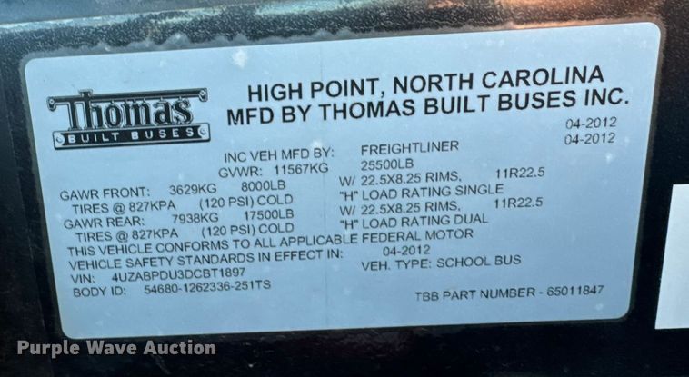 image for item FB0724 2013 Freightliner B2 school bus