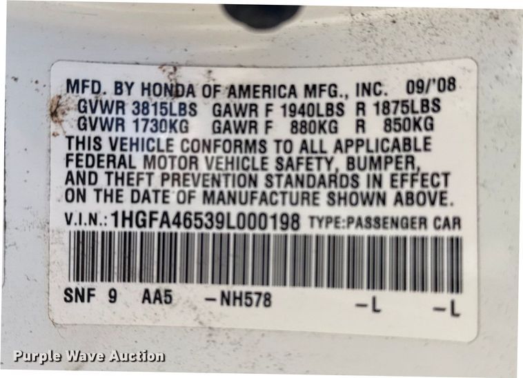 image for item FB8593 2009 Honda Civic 