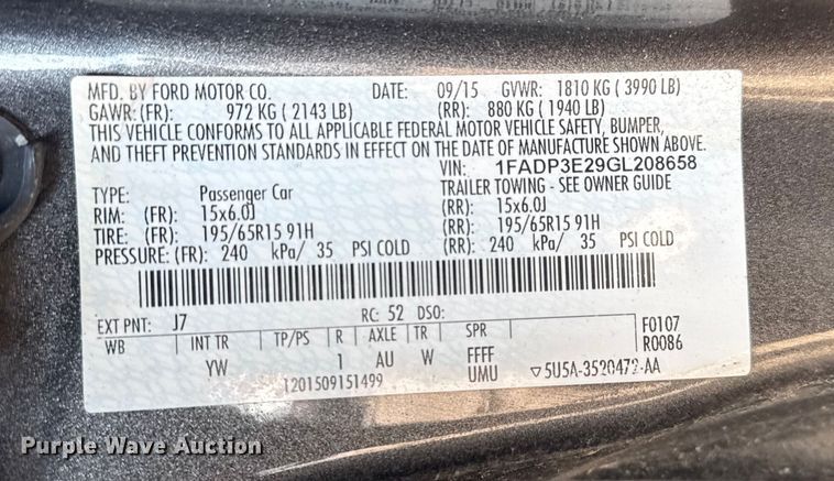 image for item FB8597 2016 Ford Focus 