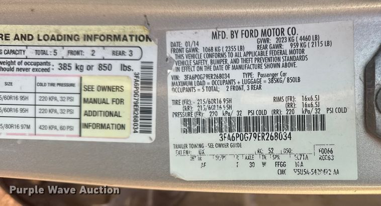 image for item FB8604 2014 Ford Fusion 