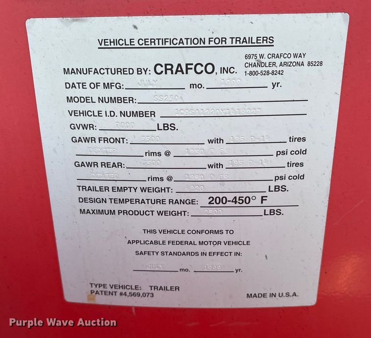 image for item FB8612 1999 Crafco SS250 melter applicator