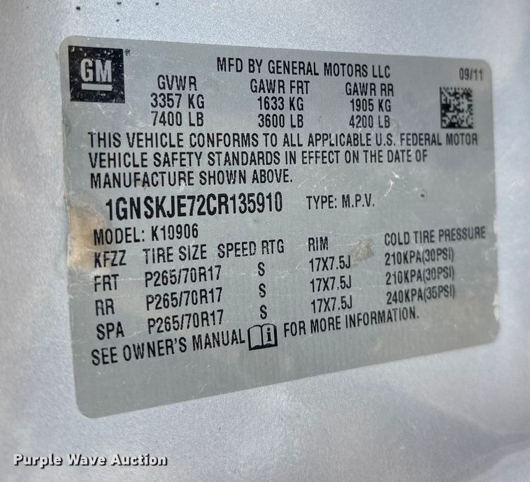 image for item FB8619 2012 Chevrolet Suburban SUV