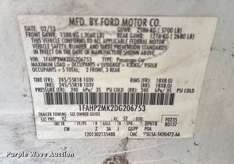 image for item FB8623 2013 Ford Taurus Police Interceptor 