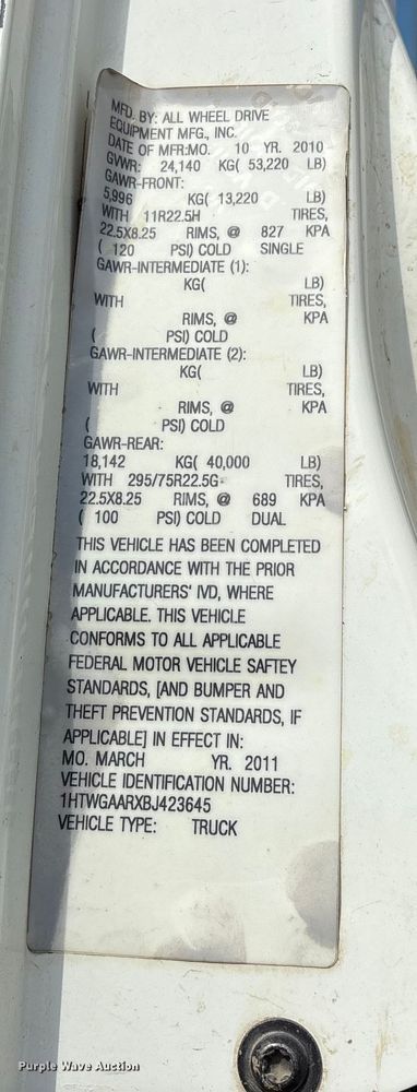 image for item FB8624 2011 International SF625 dump truck