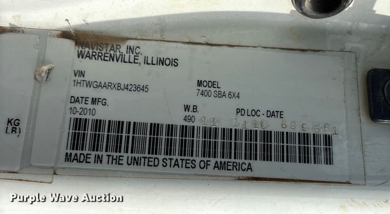 image for item FB8624 2011 International SF625 dump truck