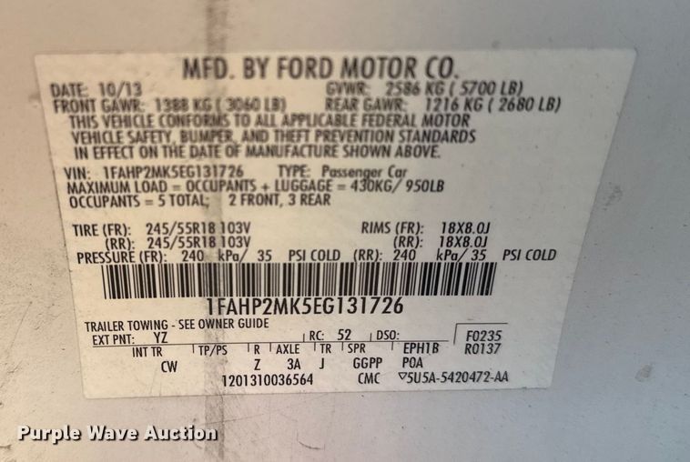 image for item FB8629 2014 Ford Taurus Police Interceptor 