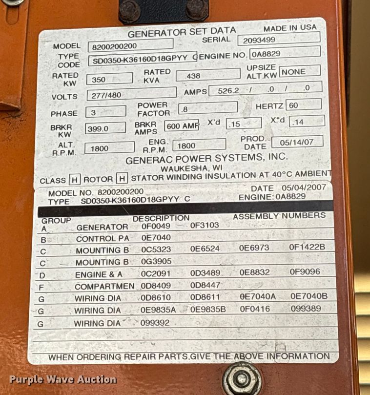 image for item FB8634 2016 Generac 8200200200 generator