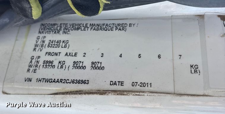 image for item FB8651 2012 International SF625 dump truck