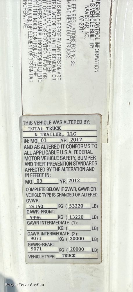 image for item FB8651 2012 International SF625 dump truck