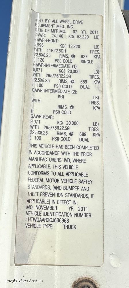 image for item FB8651 2012 International SF625 dump truck