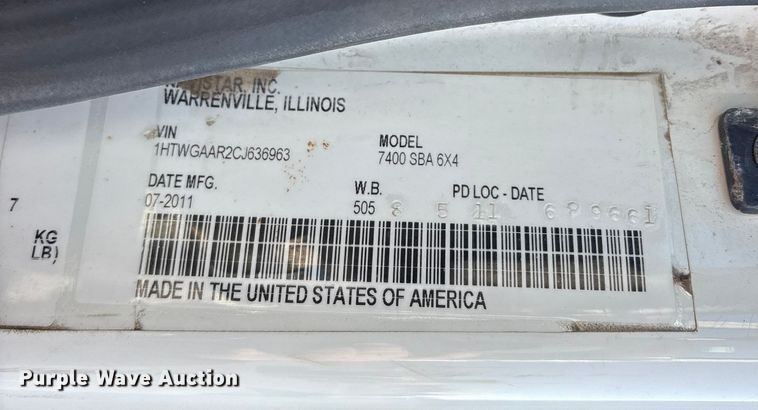 image for item FB8651 2012 International SF625 dump truck