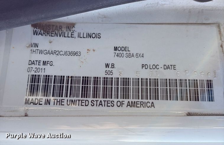 image for item FB8651 2012 International SF625 dump truck