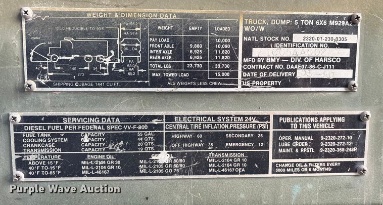 image for item FC1547 1990 AM General M929A2 dump truck