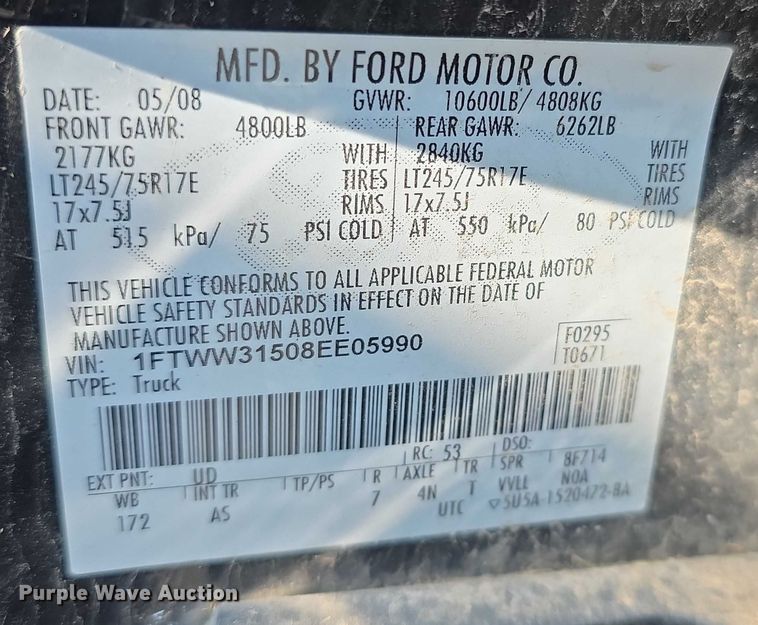 image for item FI0886 2008 Ford F350 XL Super Duty Crew Cab pickup truck