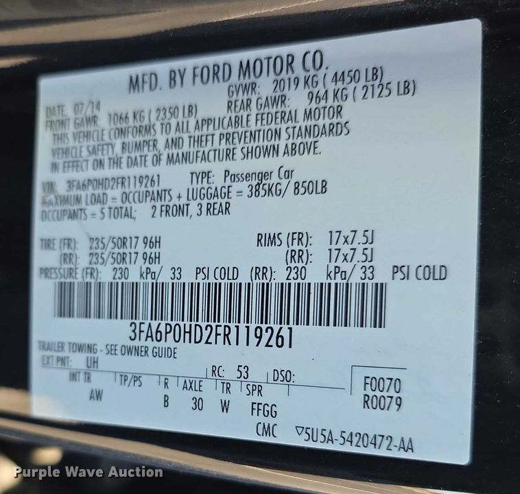 image for item FI0887 2015 Ford Fusion SE 