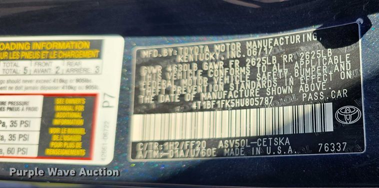 image for item FI0888 2017 Toyota Camry SE 