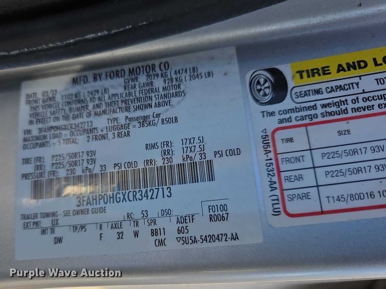 image for item FI0889 2012 Ford Fusion SE 