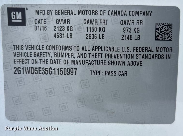 image for item FK1146 2016 Chevrolet Impala Limited Police Cruiser 