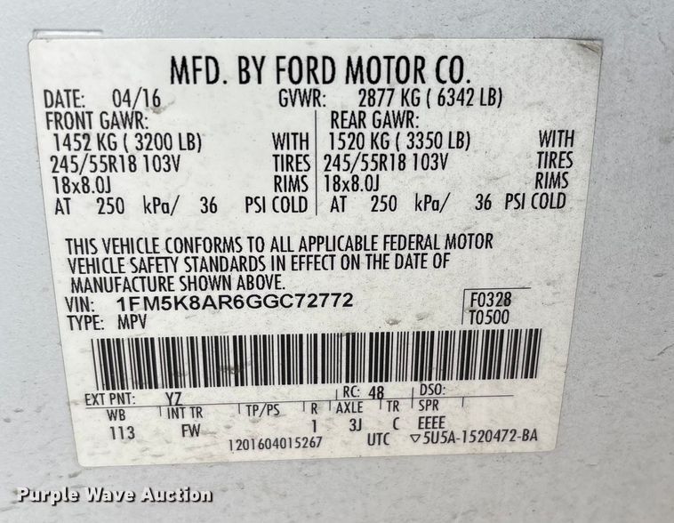 image for item FK1150 2016 Ford Explorer Police Interceptor SUV