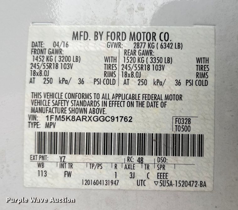 image for item FK1151 2016 Ford Explorer Police Interceptor SUV